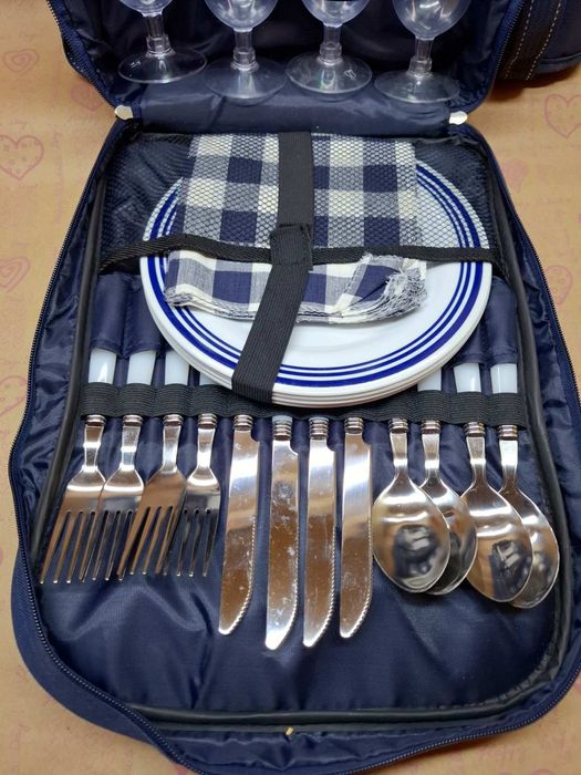 Рюкзак термосумка с термосом и столовыми приборами для пикника и т.д