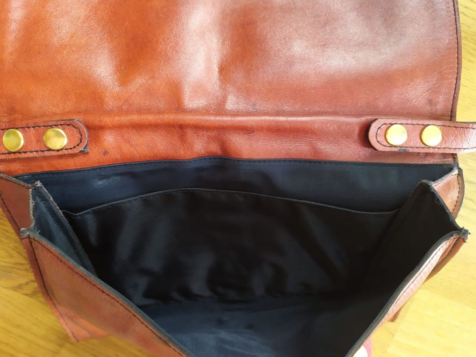 torebka skorzana ruda brazowa koniakowa na ramie i kopertowka