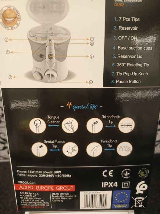 Irygator 7 końcówek, pojemny zbiornik 600 ml