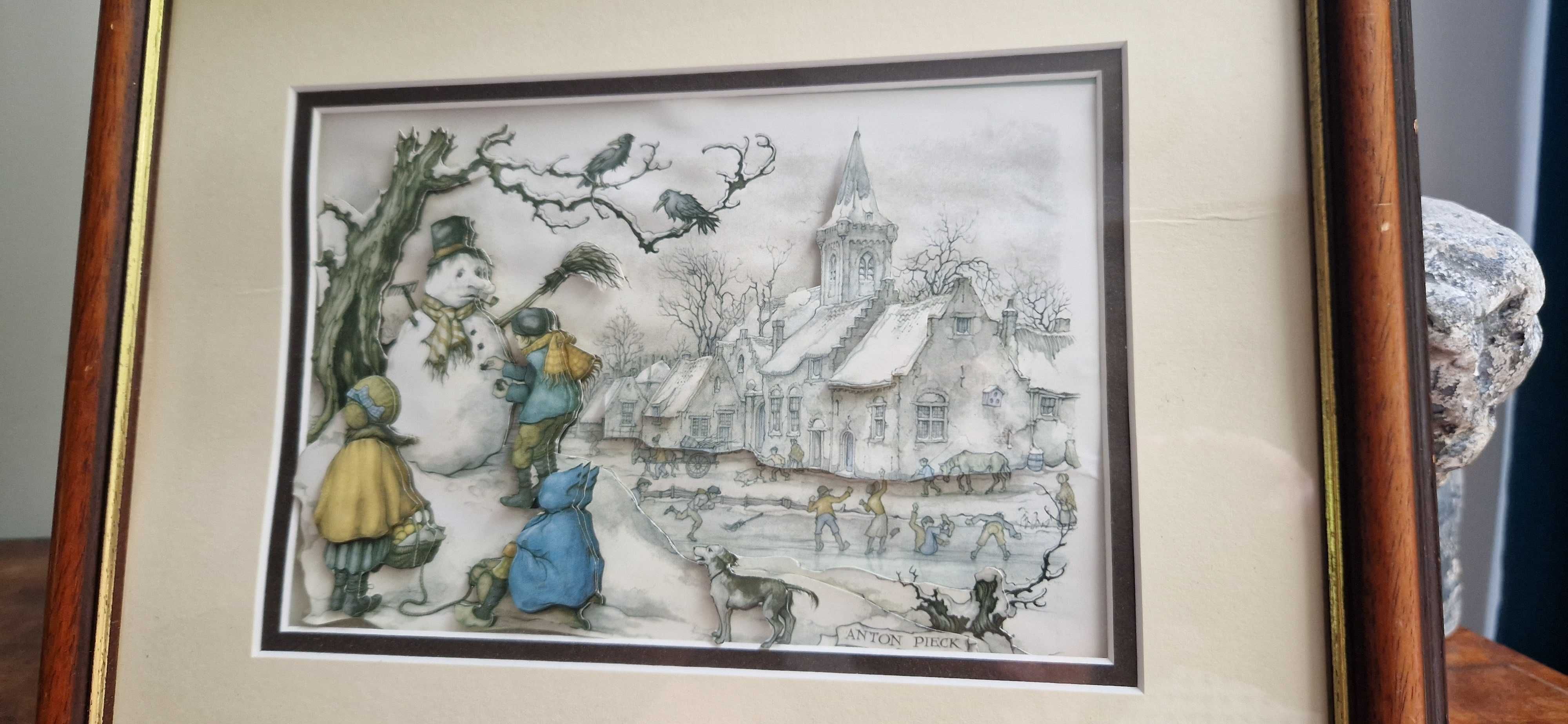 Obraz wycinanka Anton Pieck prezent dla dzieci bałwan dekor tanio