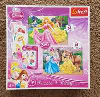 Puzzle "Księżniczki Disney" 3w1, karty oraz 55, 75 elem.