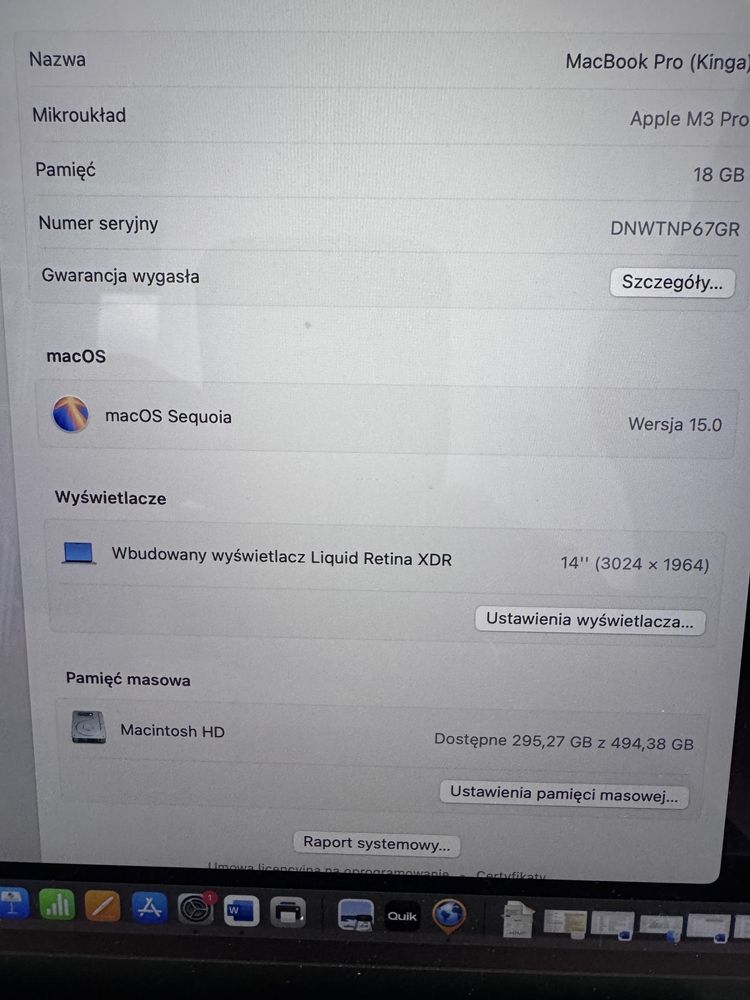 Laptop Apple MacBook Pro 14 Retina M3 Pro 18 GB RAM 512 GB Idealny