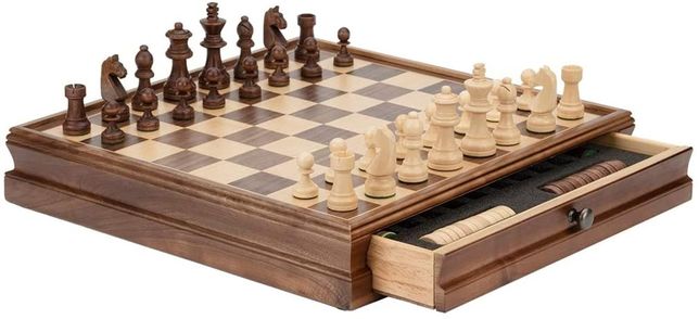 Drewniane szachy, High-End Chess Set / Checkers Set 2in1, 15 cali,
