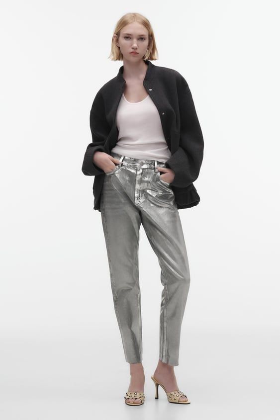 Джинси джинсы металлик silver серебро тренд Zara