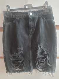 Spódnica jeansowa XS ZARA czarna z przetarciami