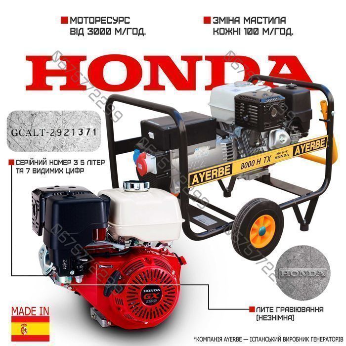 Бензиновый генератор Honda 6,4кВт/380В электростанция с Испании AYERBE