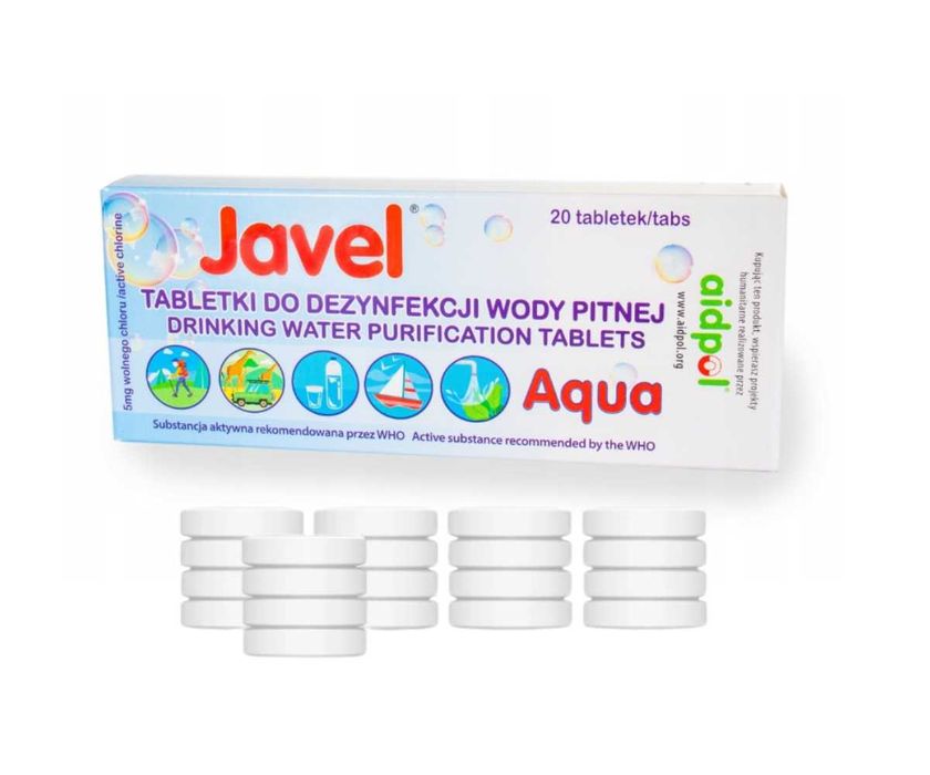 Tabletki Javel Aqua do uzdatniania odkażania wody pitnej 20 szt.
