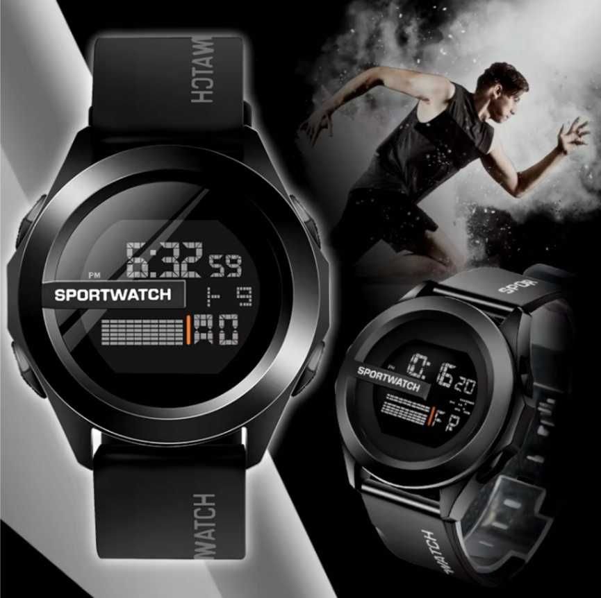 Zegarek Sportowy Z Podświetleniem LED Elektroniczny Czarny Na Prezent