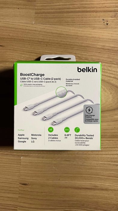 Belkin BoostCharge Kabel ładujący USB-C na USB-C 2m - Biały (2-pack)