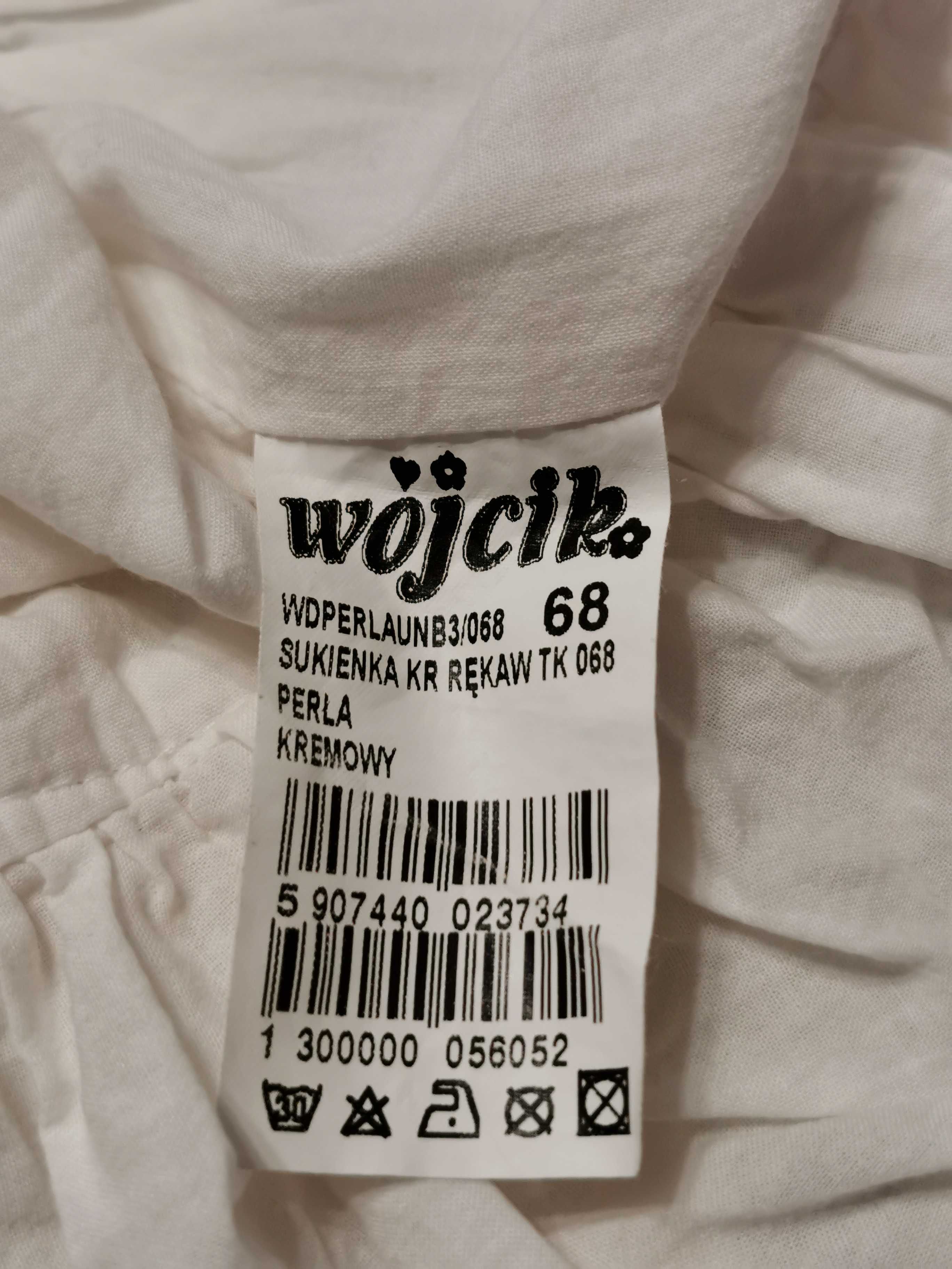 Sukienka do chrztu WÓJCIK jak nowa! rozm.68 + buciki LOSAN + czapeczka
