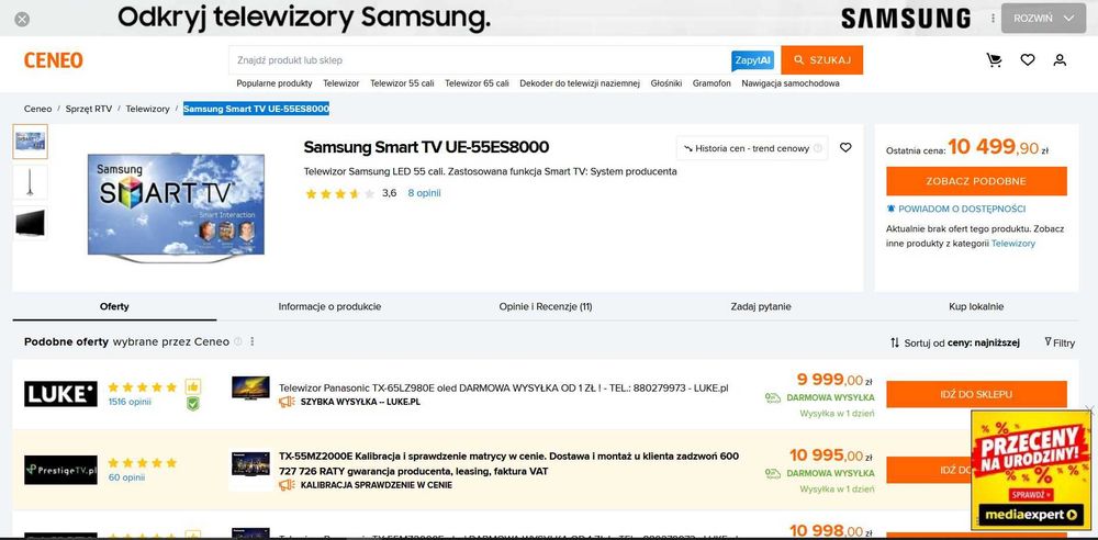 SAMSUNG LED Smart TV 3D okulary ue55es8000s najwysza klasa!