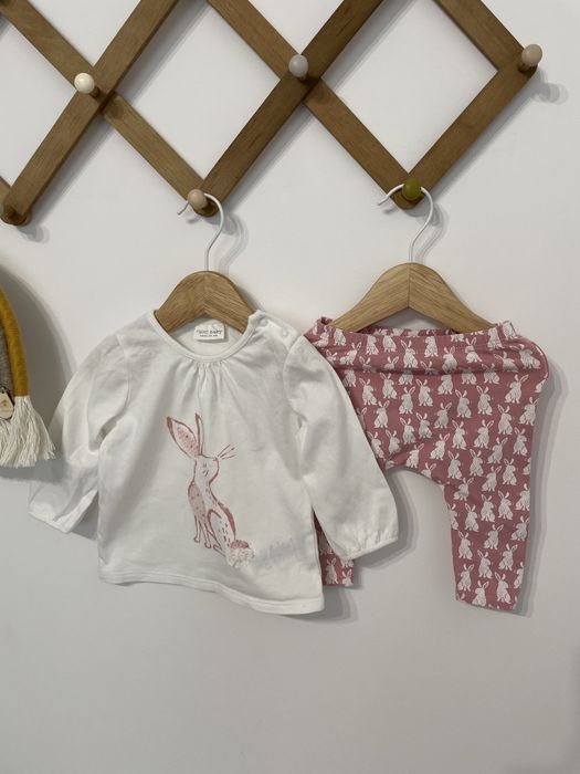 Komplet next bluzka legi 62 jak nowy króliki biały różowy