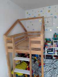 Łóżko dziecięce domek na antresoli - drewniane