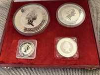 Estojo 4 moedas kookaburra 1997 prata fina (1 kilo, 10 oz, 2 oz, 1 oz)