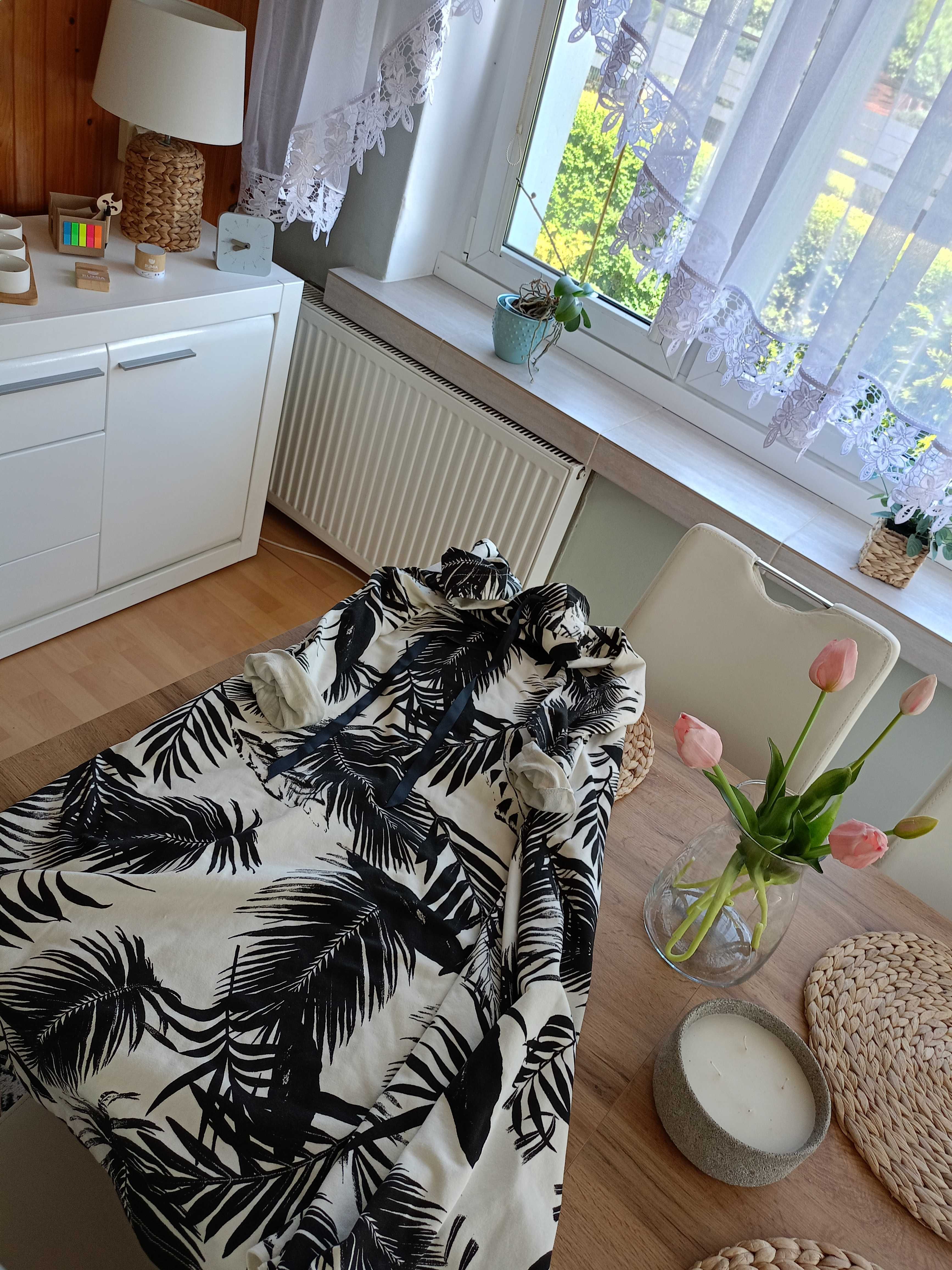 Sukienka dresowa damska-oversize- jungle/liście -midi lato/jesień 2024