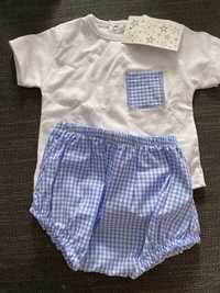 Conjunto bebe branco e azul