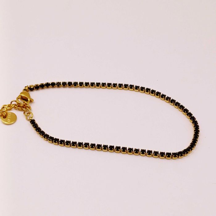 Bransoletka złota Czarne brylanciki 17+3cm stal chirurgiczna BM2