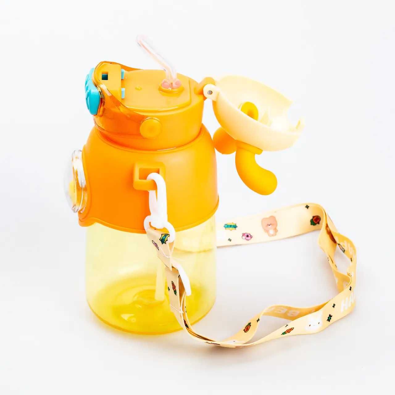 Детская бутылка-игрушка для воды с трубочкой, ремешком и наклейками