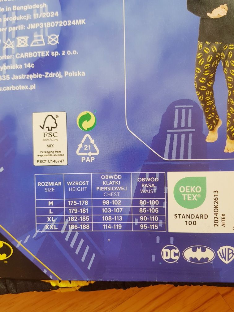 Nowa bawełniana piżama męska marki Batman rozmiar L 100% bawełna
