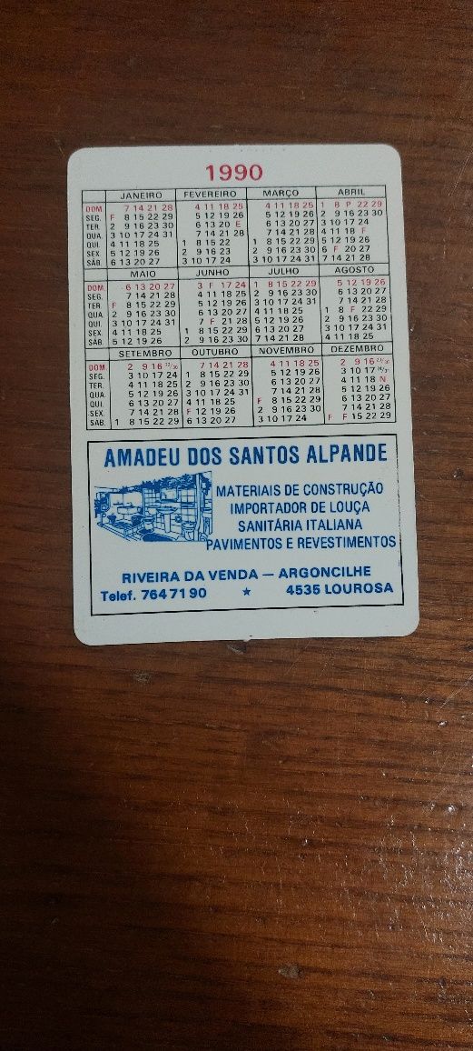 Calendário de 1990