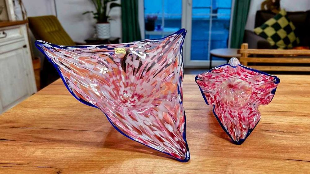 Efektowny zestaw czeskiego szkła wazon patera Egermann