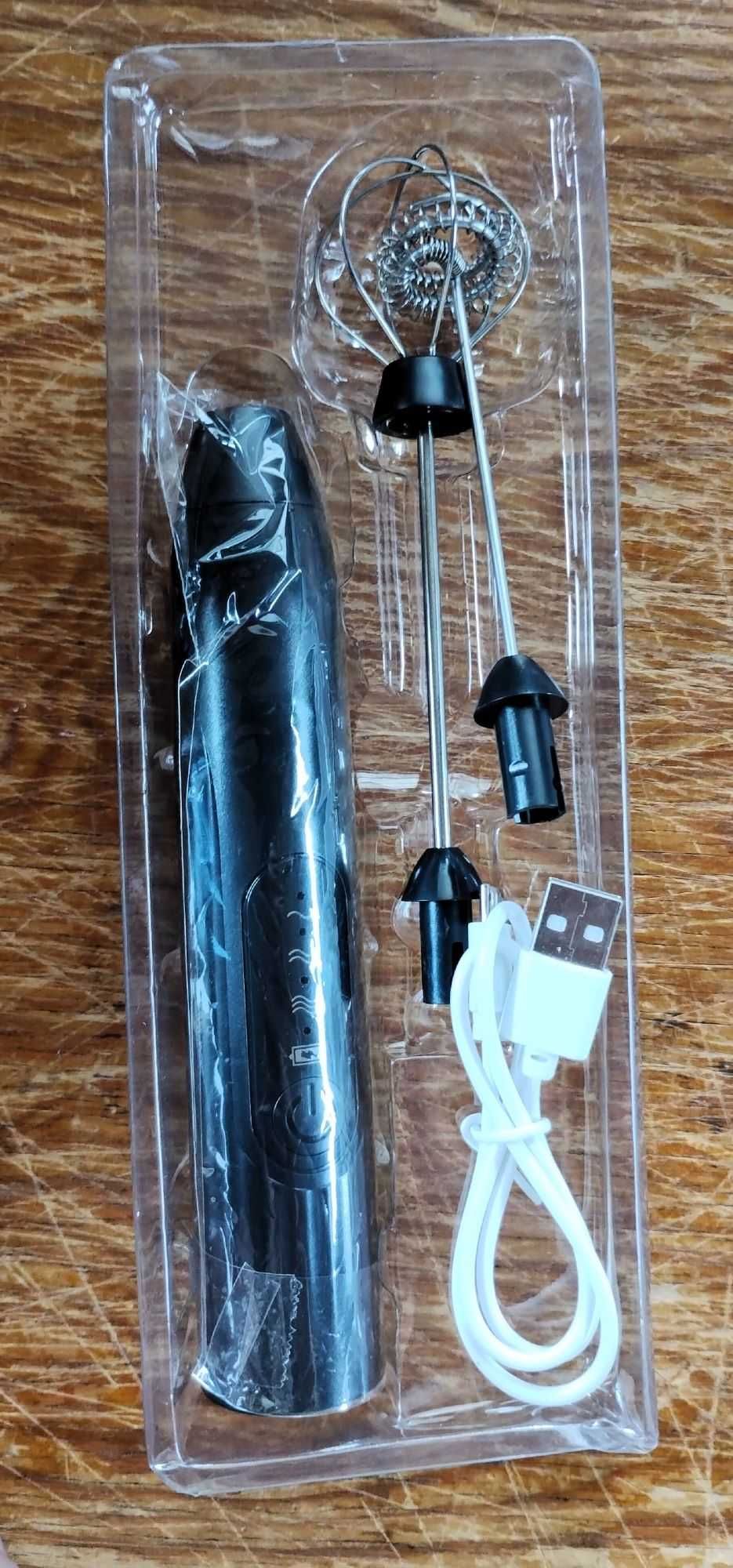 Elektryczny, ręczny spieniacz do mleka z podwójną trzepaczką, USB