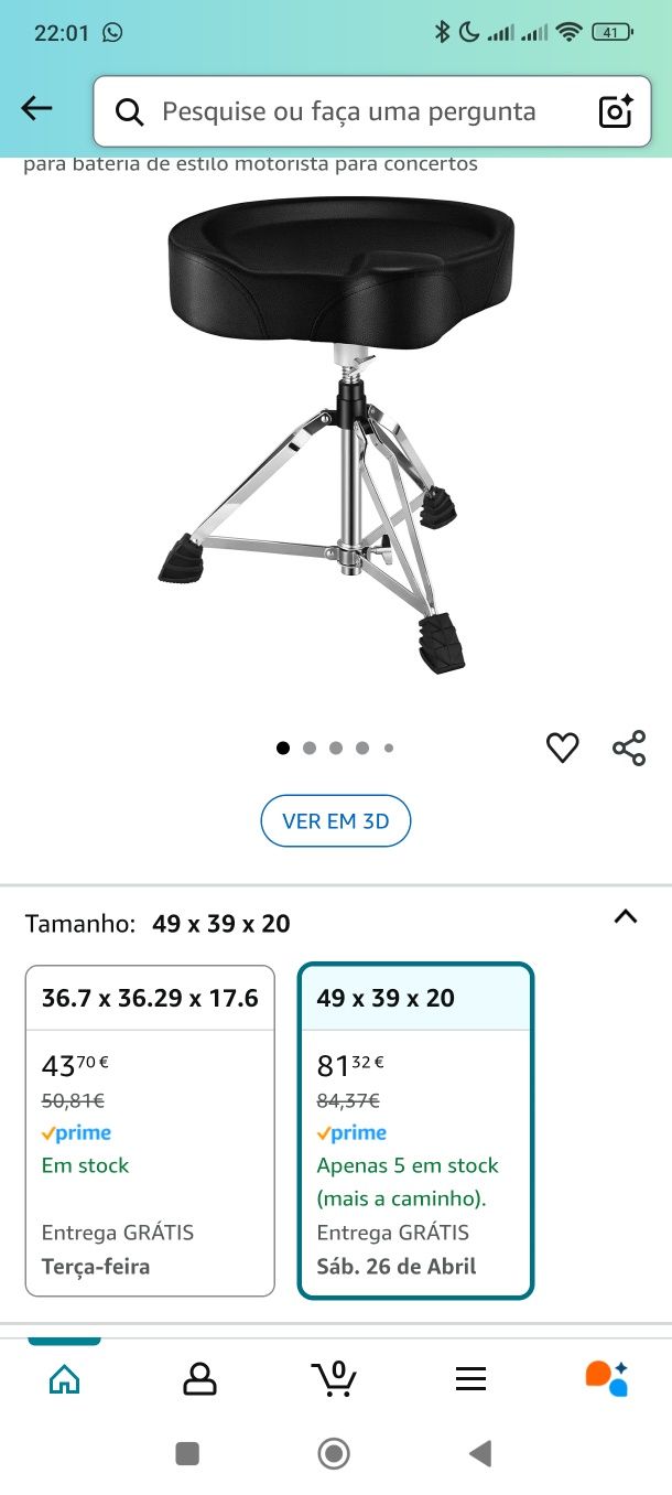 Assento de bateria donner