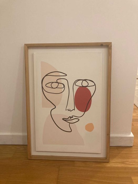 Dois quadros em tela no estilo "line art".