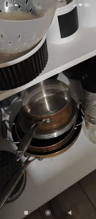 Garnki patelnie Ikea miedziane stalowe finmat komplet za ćwierć ceny