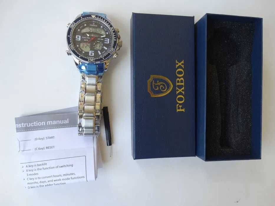Sportowy duży zegarek analogowo-cyfrowy bransoleta alarm stoper box