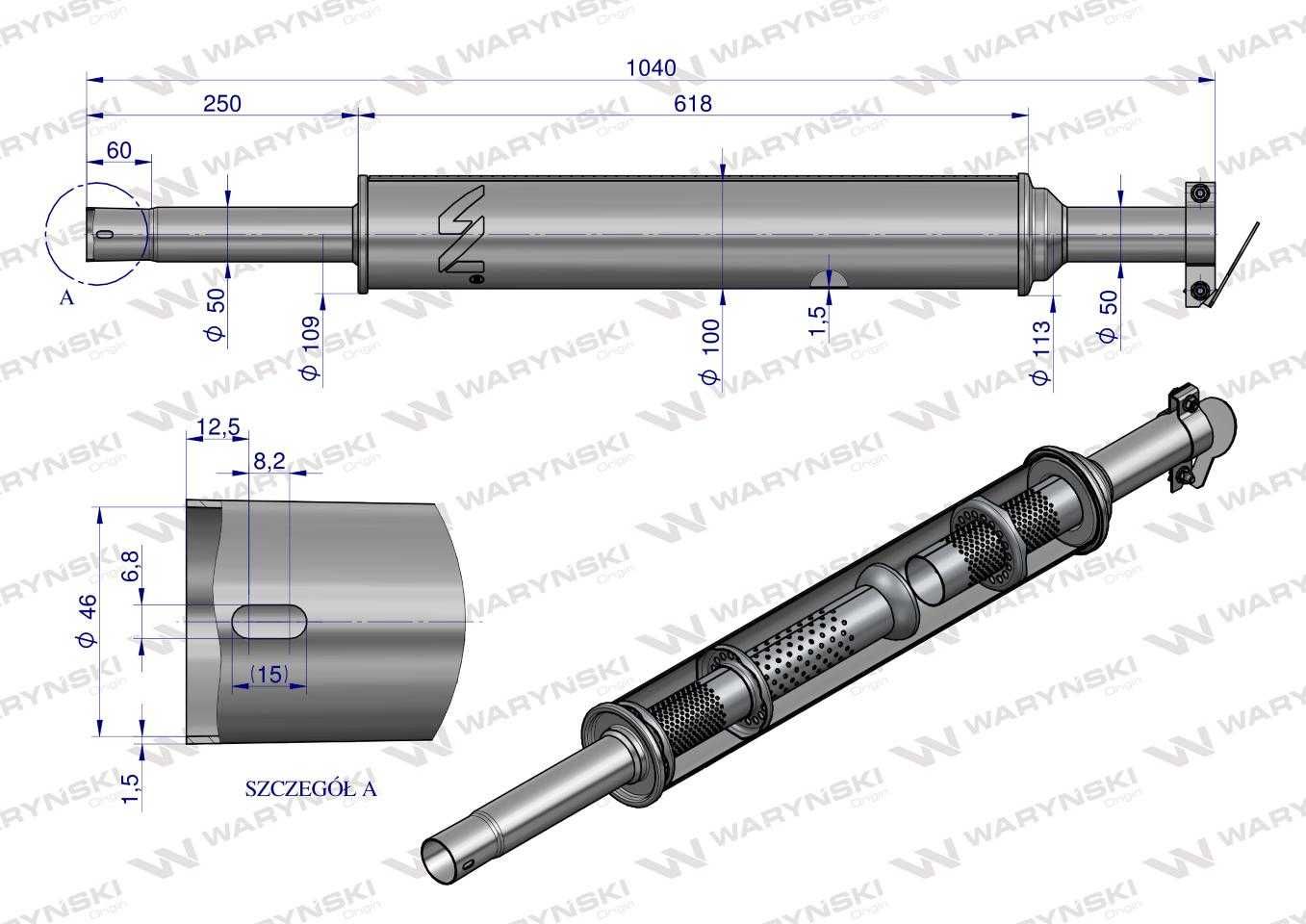 Tłumik okrągły 1040 mm 5kg C-360 (prosty) INOX WARYŃSKI