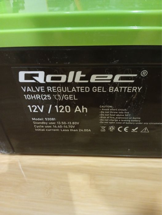 Аккумулятор тяговий гелевий Qoltec 120Ah 12V
