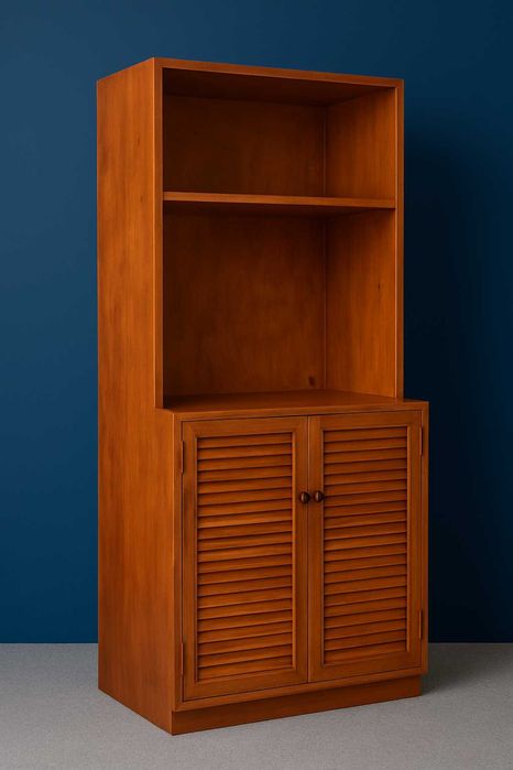 Móvel Rústico em Madeira Maciça com Prateleira e Portas Ripadas