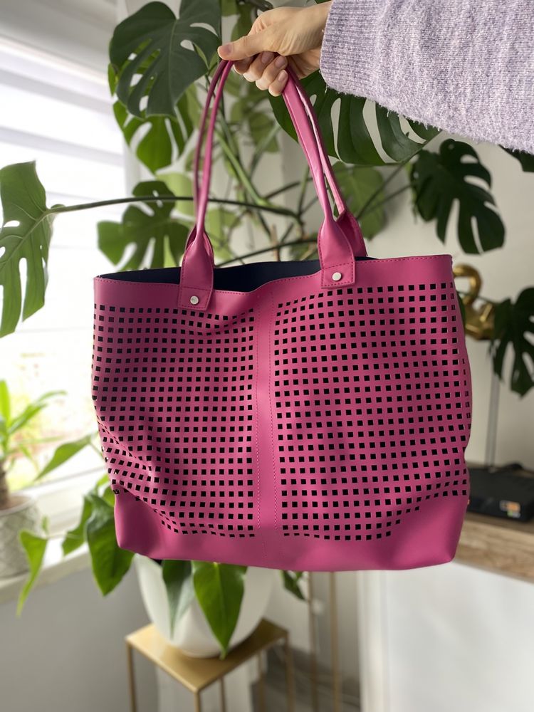 Różowa torebka duża A4 stylowa na ramię torba shopper