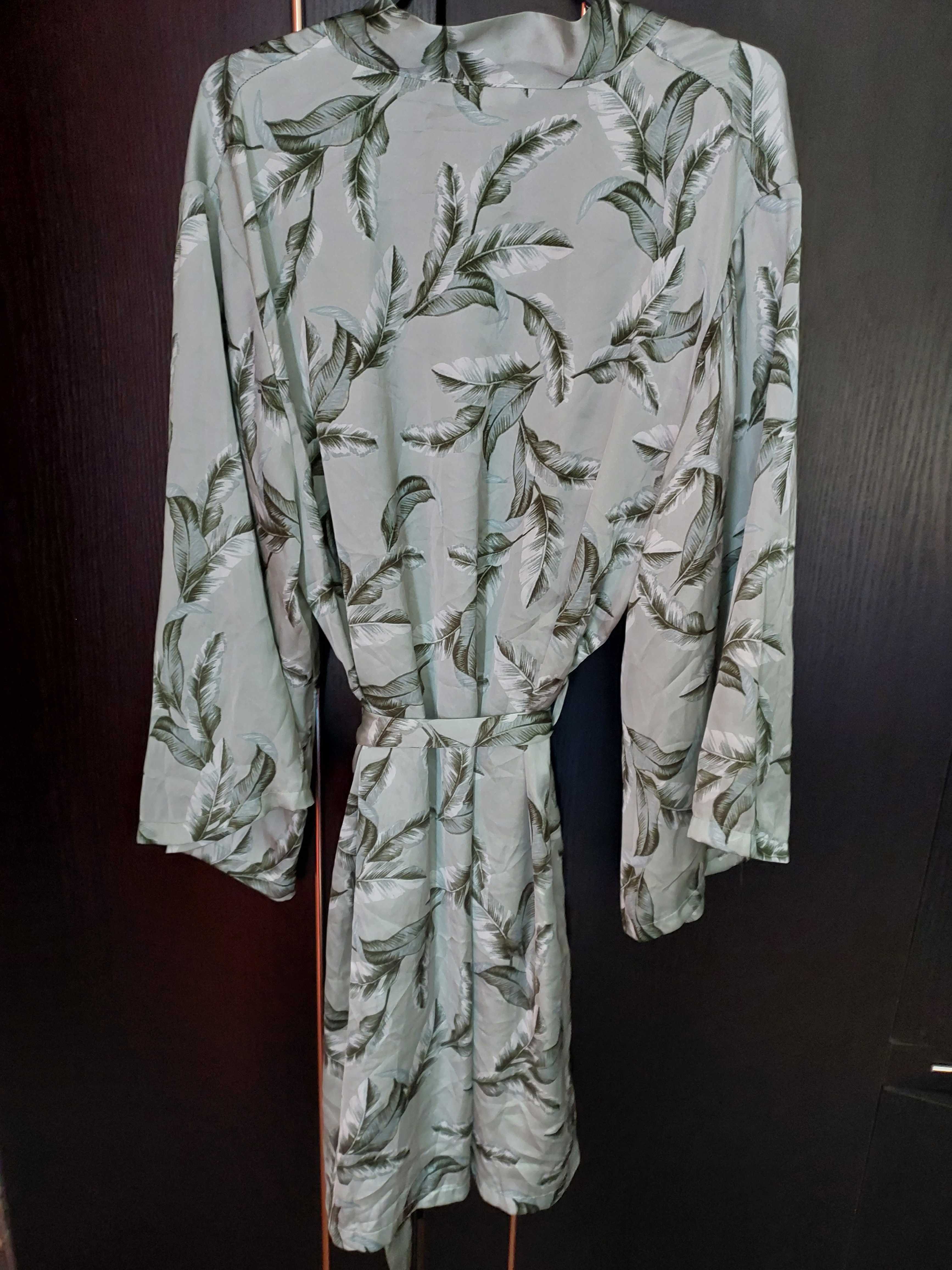 Satynowy szlafrok kimono w liscie 38/40