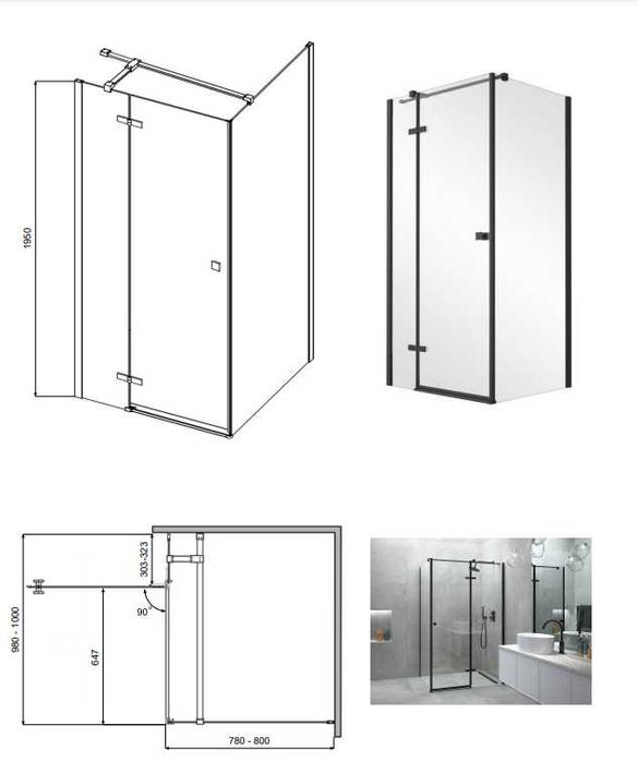 BESCO Kabina prysznicowa Pixa Black 100x80 Lewa PPL-108-195B