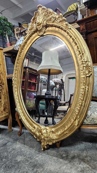 Piękne Lustro Duże rama rzeźbiona Robi wrażenie Bogate Owalne