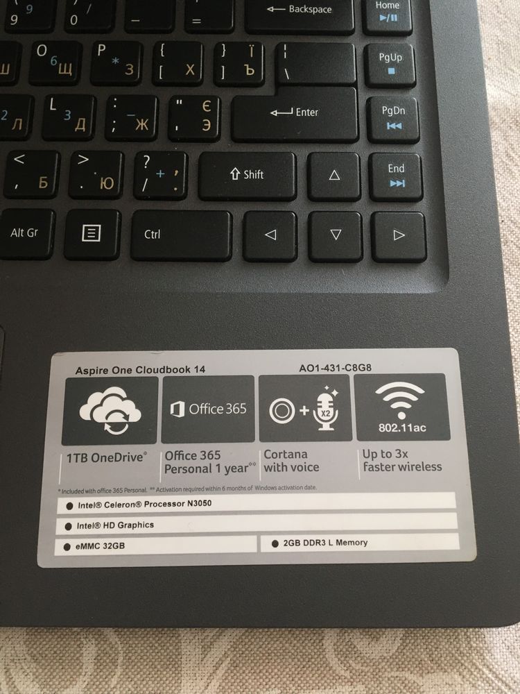 Ноутбук Acer Aspire One Cloudbook 14