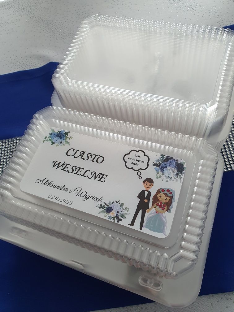Personalizowane naklejki na pudełka na ciasto weselne