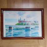 Obraz Wawel Kraków malowany akwarela PRL vintage