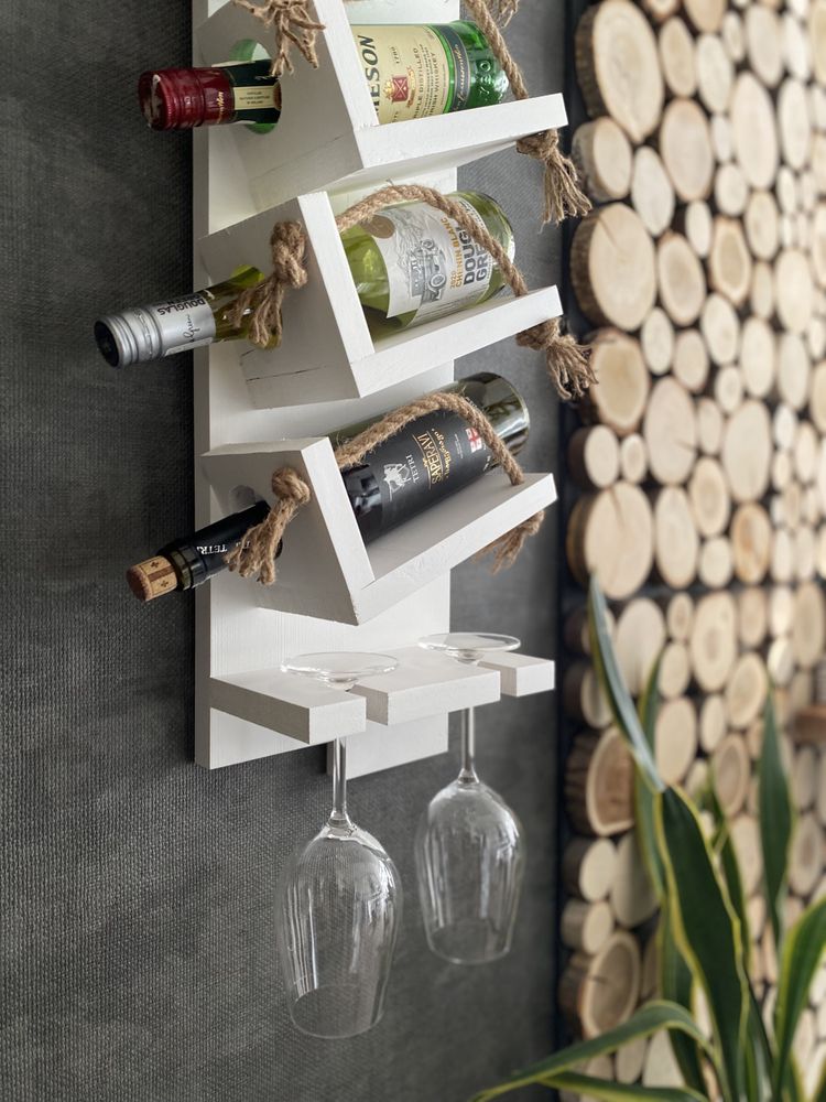 Домашній бар полиця на стіну для пляшок та бокалів для зберігання вина