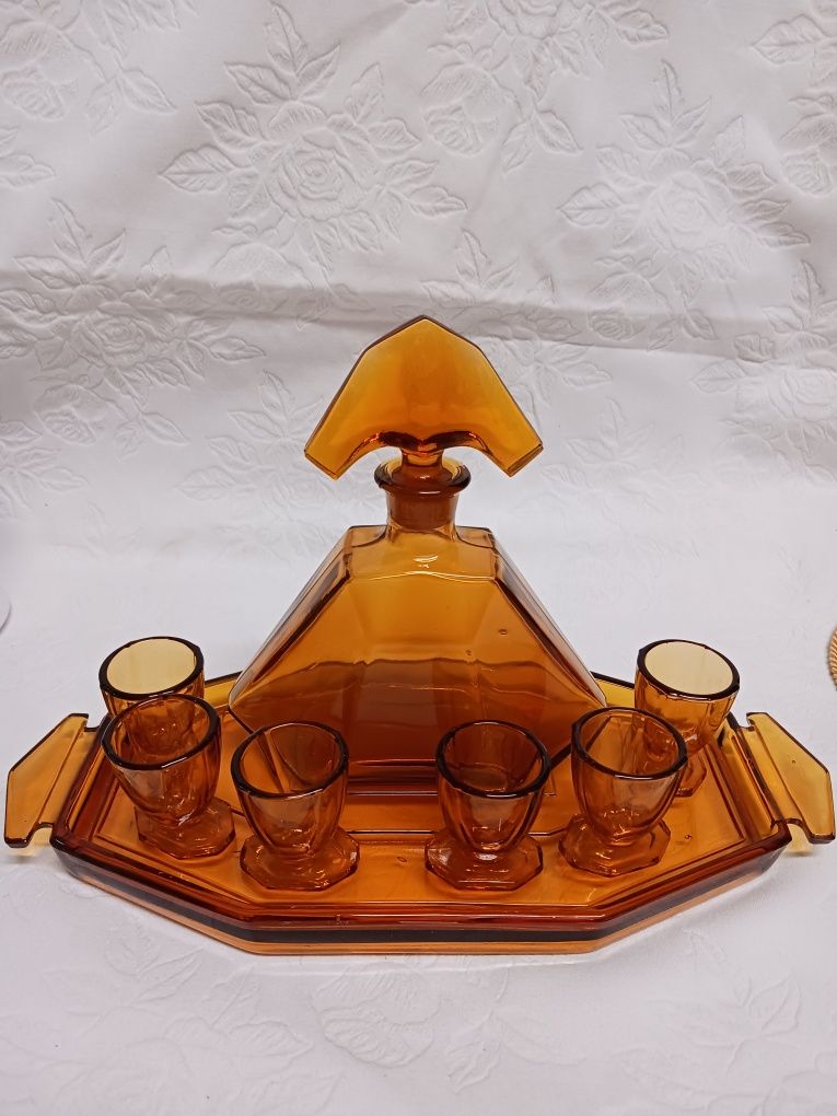 Huta Hermanova zestaw do likieru art deco