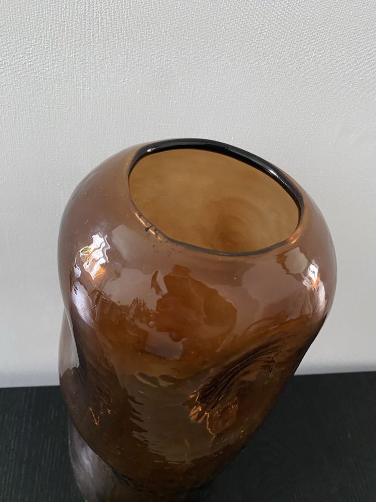 wazon bursztynowy duży szklany retro vintage