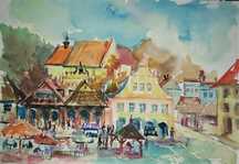 Obraz - widok na rynek w Kazimierzu Dolnm - akwarela wym 40x30.