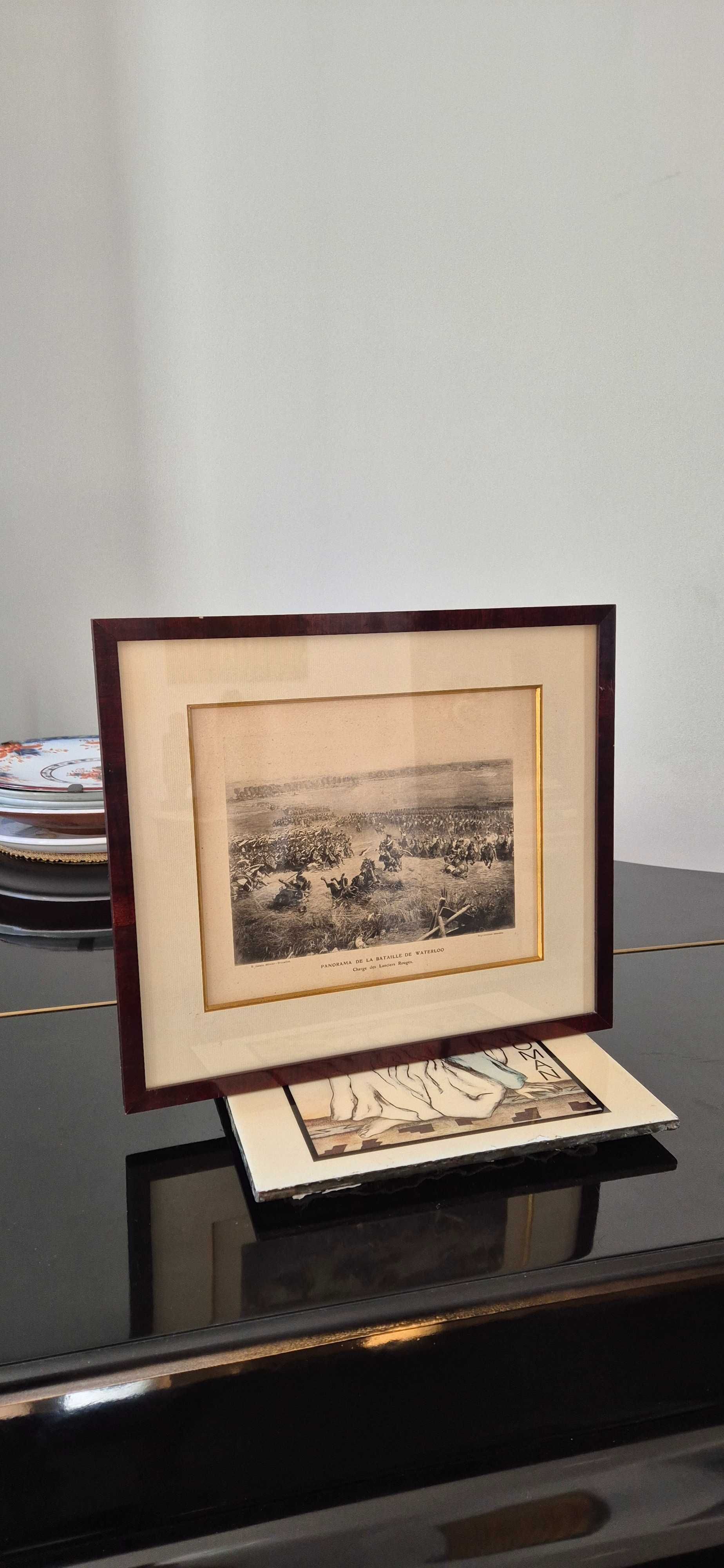 Obraz litografia Napoleon Panorama Bitwy pod Waterloo antyk dekor