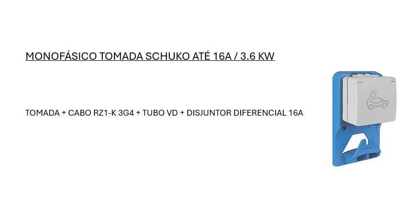 Instalação Tomada Schuko até 16A/3.6 KW carregamento veiculo Elétrico