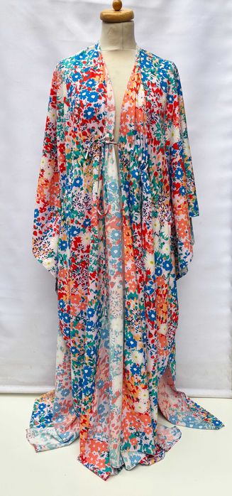 Kimono Narzutka Kolorowe Maxi Długie Kwiaty Uniwersalne Vila