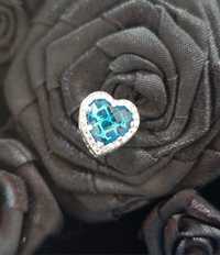 Charms zawieszka srebro s925 serce niebieski kryształ