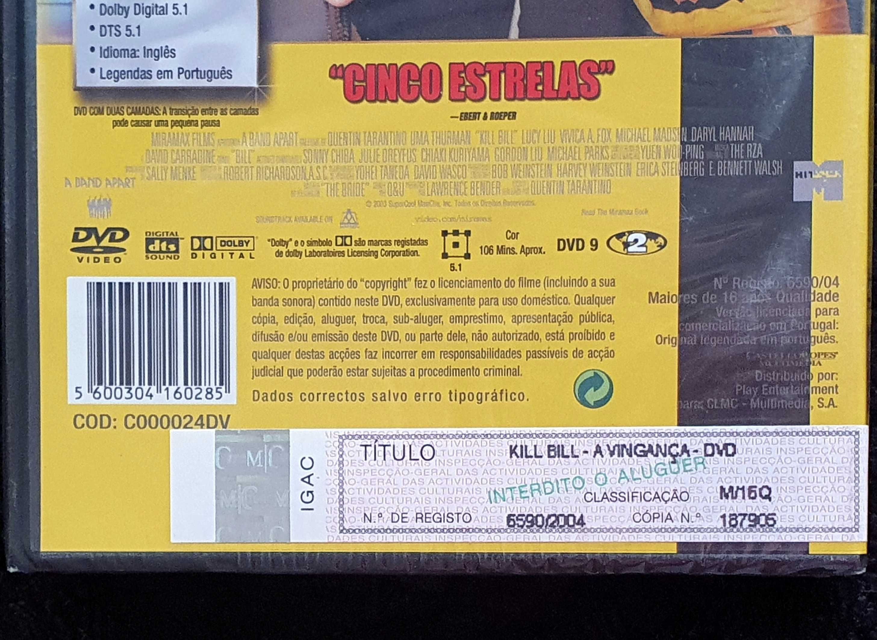 DVD - KILL  BILL  (Novo e ainda Selado)