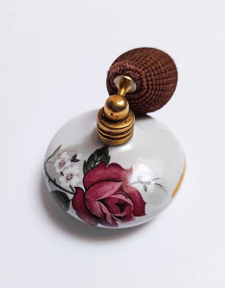 Frasco Perfume Porcelana Vaporizador Borla Reutilizável Rosa Vintage